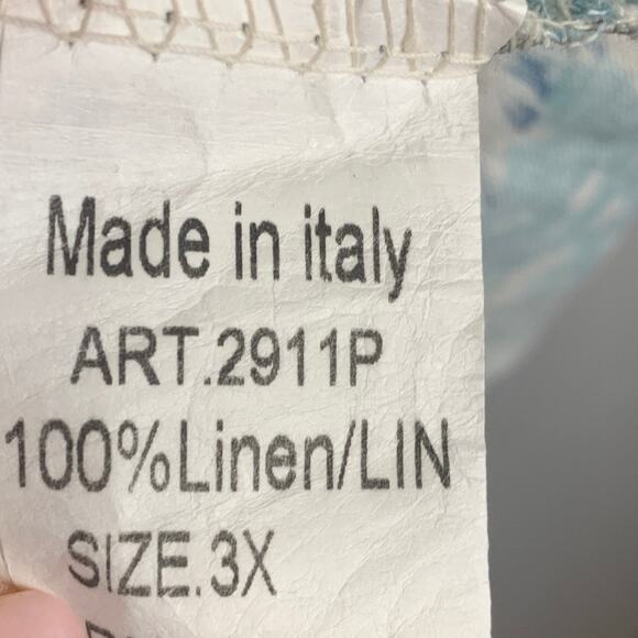 Made in Italy 100% Linen Top Womens Size 3X Cream Blue Floral Flowy Cap Sleeve - Picture 8 of 9